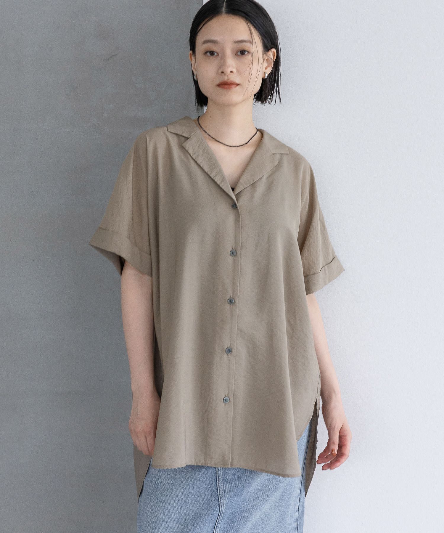 A part by 「【洗える】シアーカイキンBIGシャツ」|シャツ・ブラウス|グリーン２