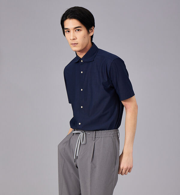 ABAHOUSE「多機能 スマートテック ジャージー 半袖シャツ」|シャツ・ブラウス|ダークネイビー