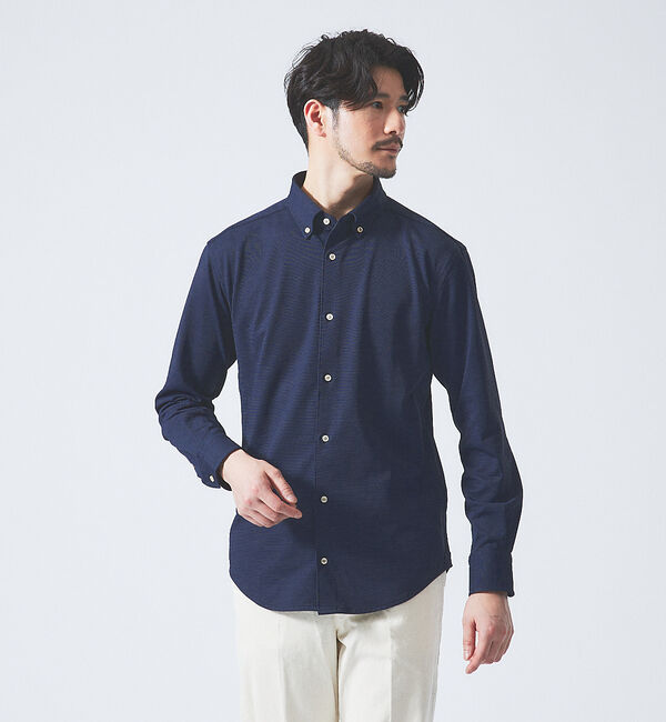 ABAHOUSE「【FLEX SHIRTS】リネンフェイス マルチストレッチ ボタンダウン ブロー」|シャツ・ブラウス|ネイビー