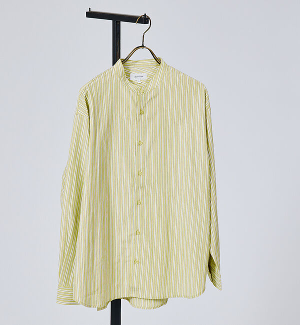 ABAHOUSE「【バイアスヨーク】ストライプ バンドカラーシャツ / オーバーサイズ」|シャツ・ブラウス|イエロー