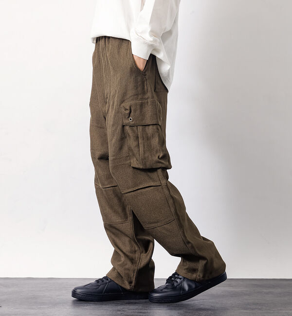 ABAHOUSE「POLY TWILL WIDE MILITARY CARGO/ワイドカーゴパンツ」|カーゴ|ブラウン系その他1