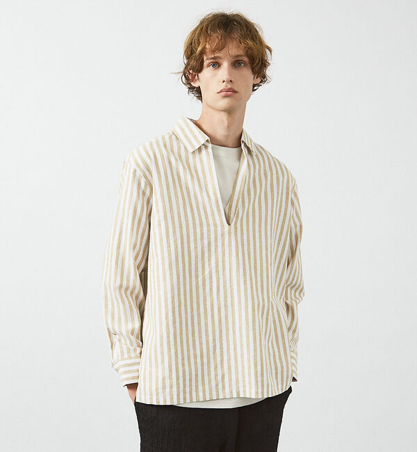 ABAHOUSE「【リネンブレンド】スキッパー プルオーバーシャツ」|シャツ・ブラウス|ベージュ系その他1