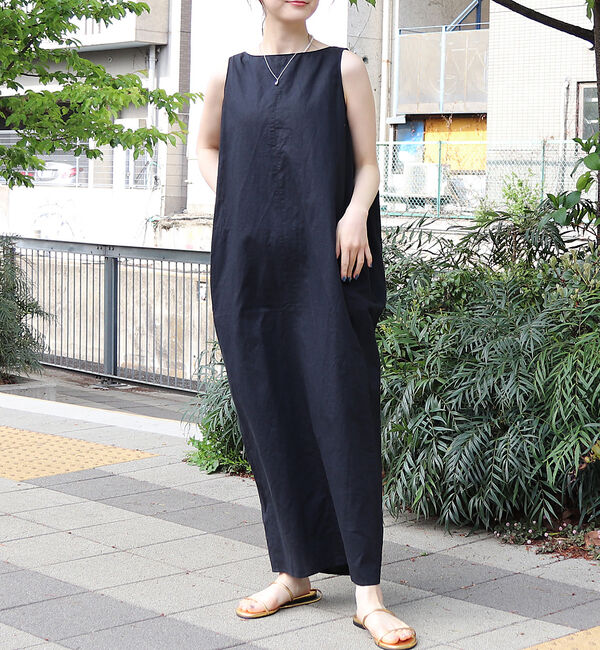 Rouge vif「麻混ノースリーブタックワンピース」|ワンピース|ブラック