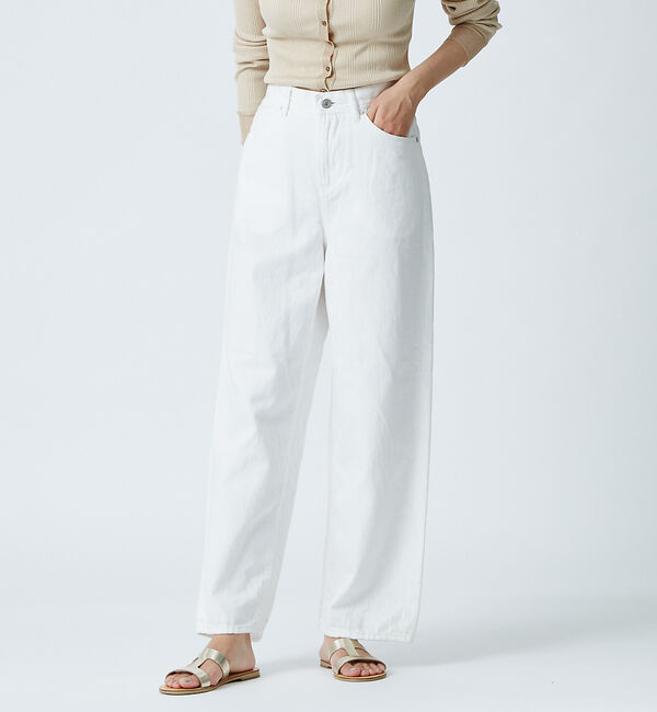 qualite「e&times;qualite STAFF コットンリネンワイドストレートデニム」|デニム|ホワイト