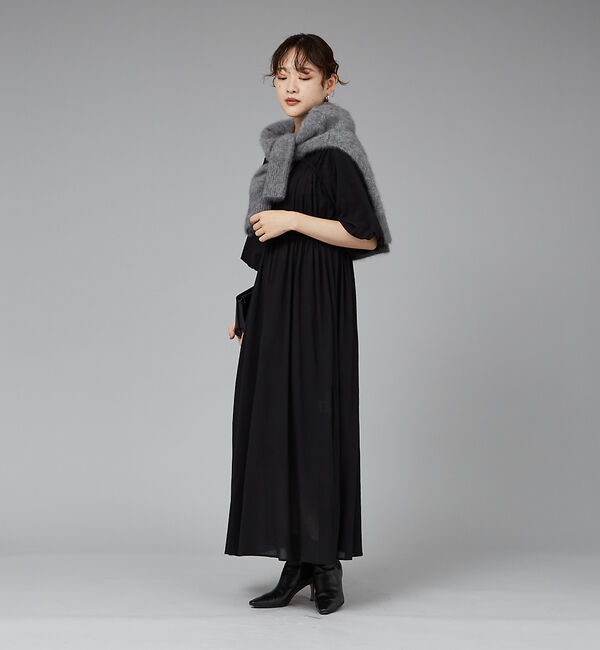 qualite「ウェストギャザーワンピース」|ワンピース|ブラック