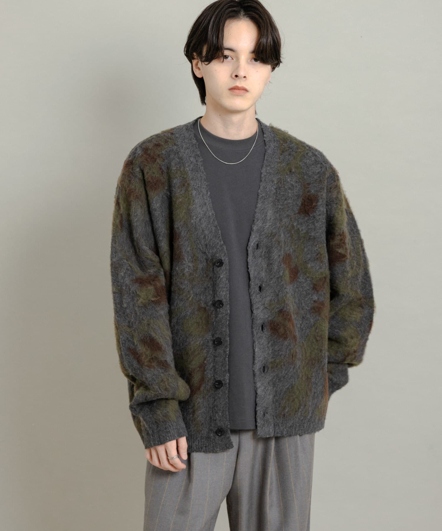 SENSE OF PLACE by URBAN RESEARCH「ツリーカモニットカーディガン」|ニット・セーター|チャコールグレー