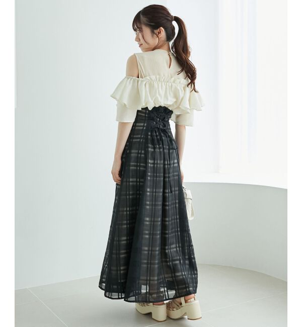  「ウエストきゅっとフリルフレアワンピ」|ワンピース|