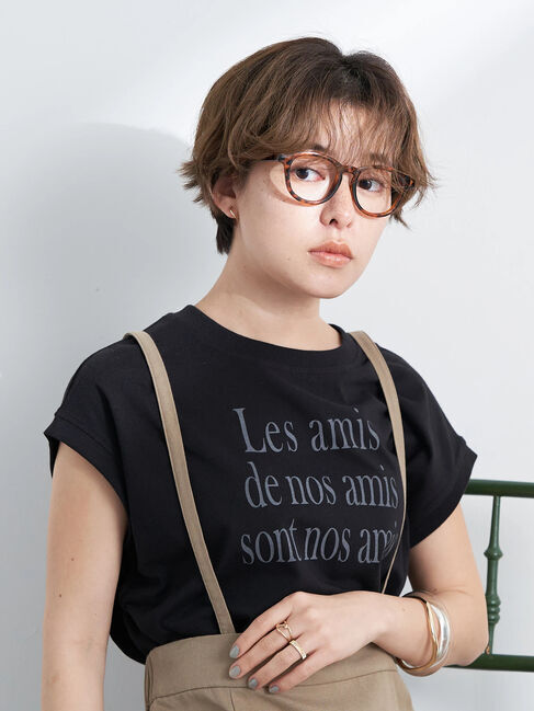 earth music&ecology「フレンチスリーブロゴTシャツ」|Tシャツ・カットソー|ブラック