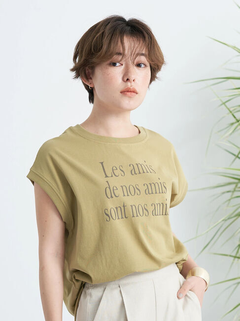 earth music&ecology「フレンチスリーブロゴTシャツ」|Tシャツ・カットソー|オリーブ