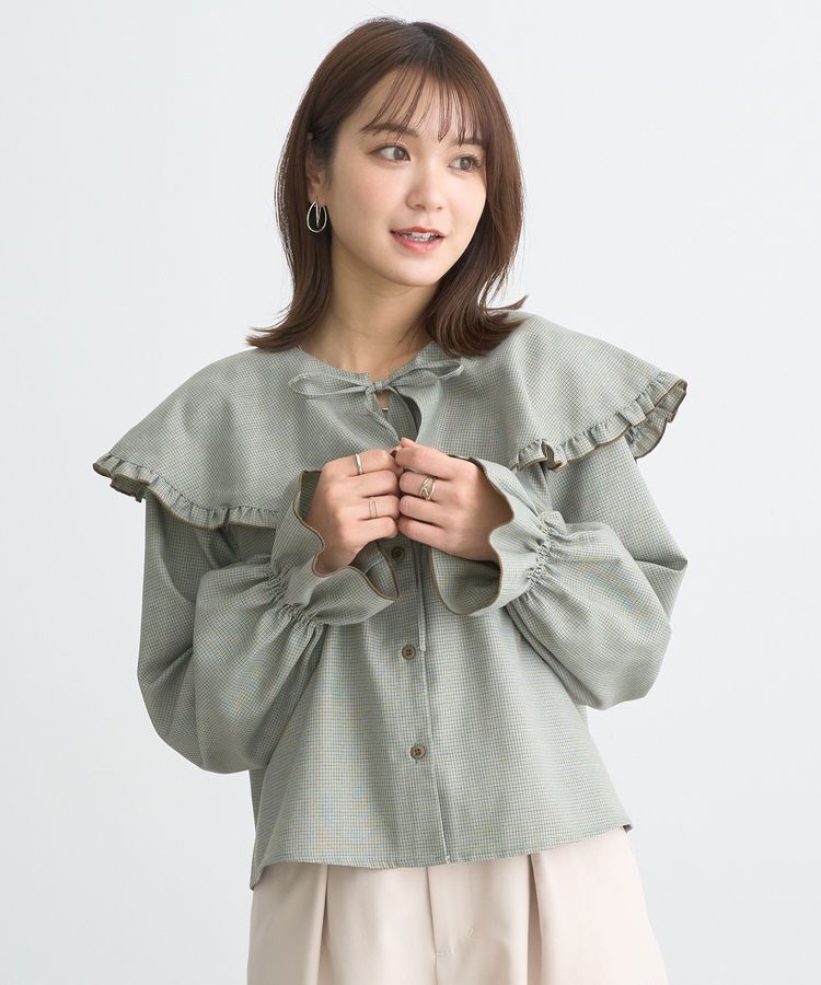 earth music&ecology「ラッフルカラーチェックブラウス」|シャツ・ブラウス|
