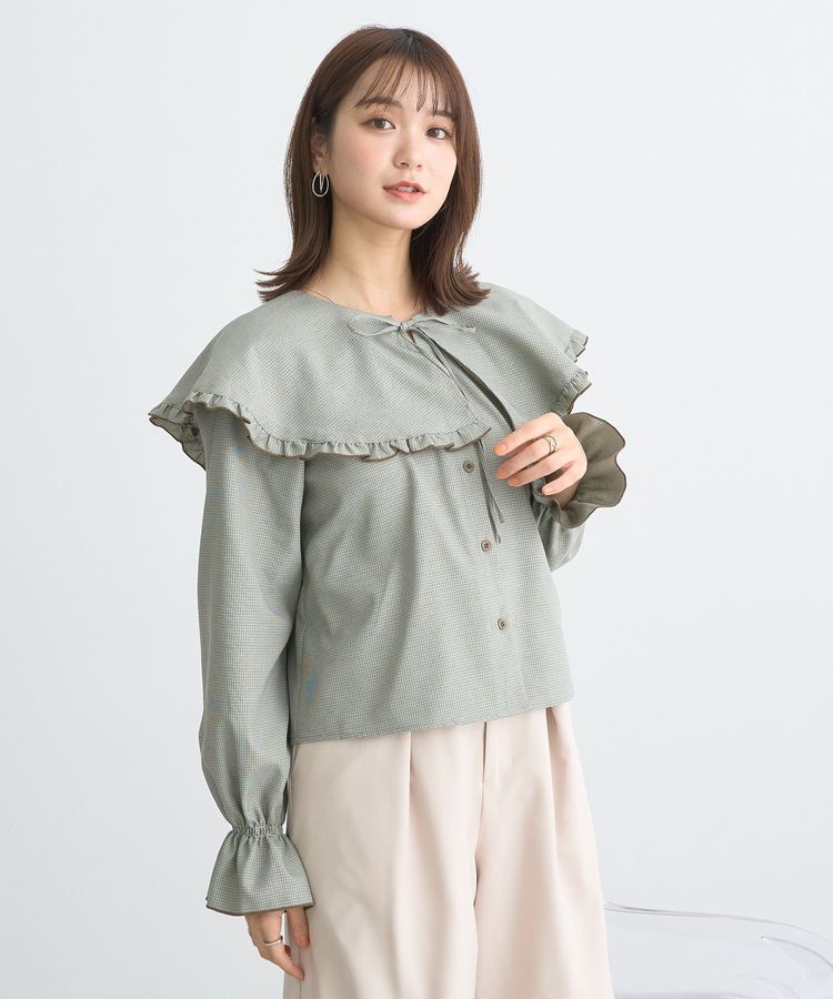 earth music&ecology「ラッフルカラーチェックブラウス」|シャツ・ブラウス|