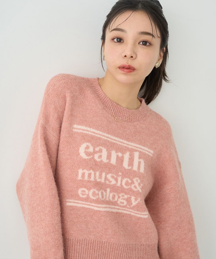 earth music&ecology「ジャガードロゴニットプルオーバー」|ニット・セーター|Pink