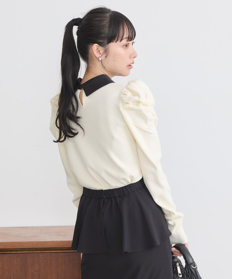 earth music&ecology「襟ビジュー付きニットプルオーバー」|ニット・セーター|