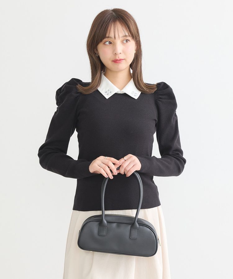 earth music&ecology「襟ビジュー付きニットプルオーバー」|ニット・セーター|