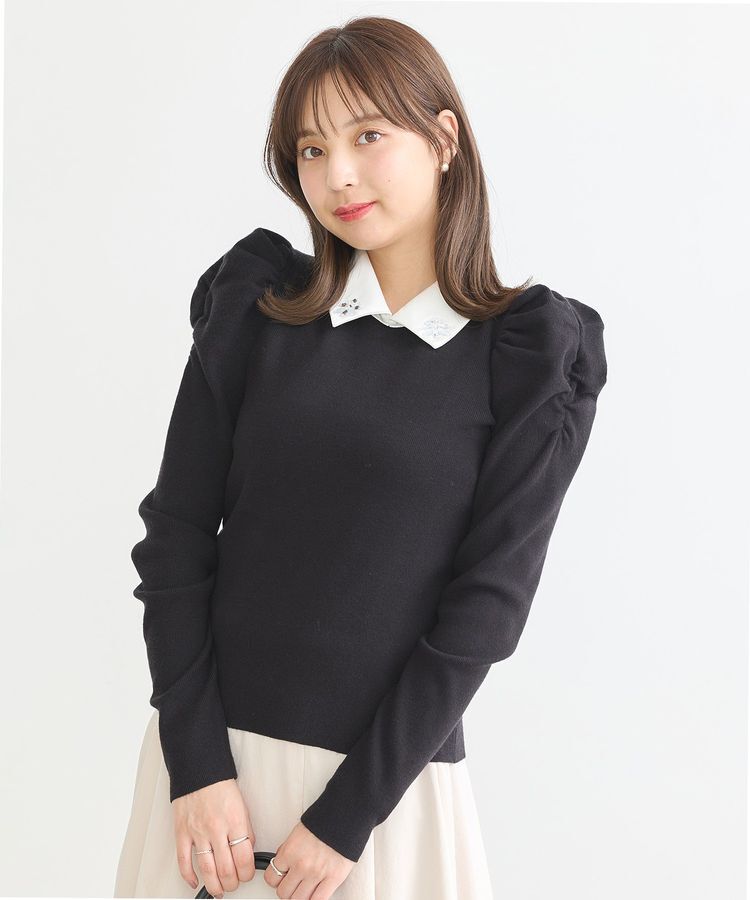 earth music&ecology「襟ビジュー付きニットプルオーバー」|ニット・セーター|