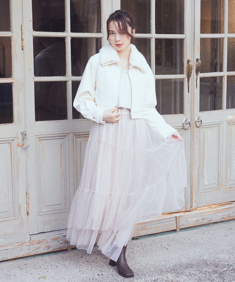 earth music&ecology「襟ファーレザーブルゾン」|ブルゾン・スタジャン|