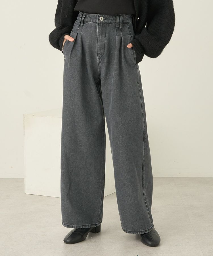 earth music&ecology「ダブルタックワイドデニムパンツ」|デニム|Black