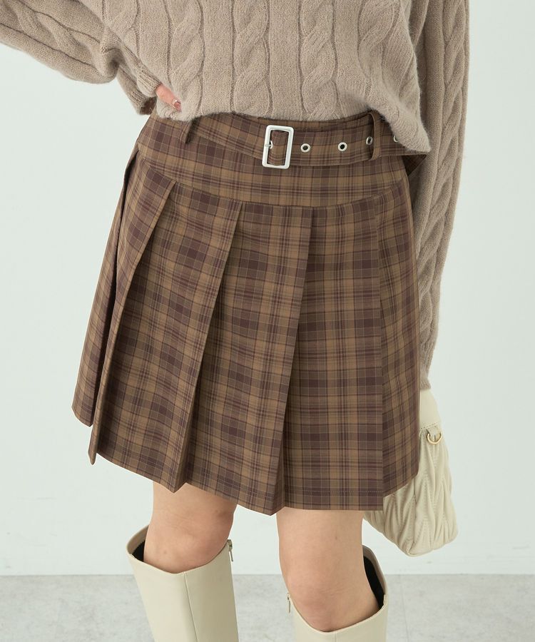 earth music&ecology「ベルト付きプリーツミニスカート」|スカート|チェック
