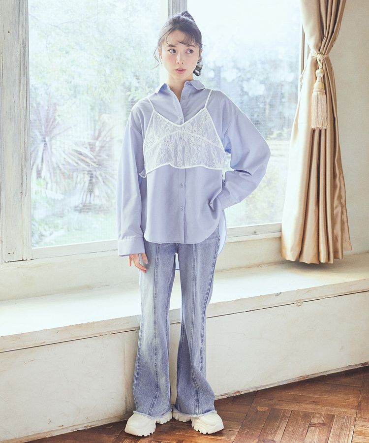 earth music&ecology「フロントシームセミフレアデニムパンツ」|デニム|