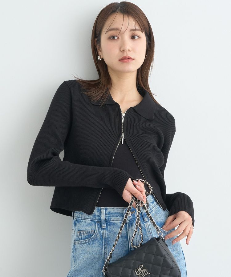 earth music&ecology「Wジップリブカーディガン」|カーディガン|