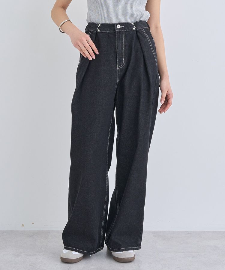 earth music&ecology「タックホックデニムパンツ」|デニム|Black