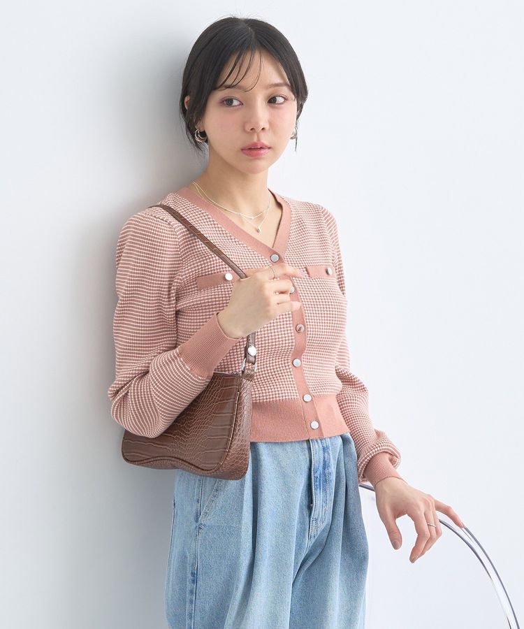 earth music&ecology「マイクロボーダーVネックコンパクトカーディガン」|カーディガン|