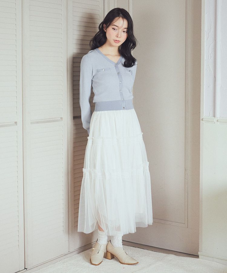 earth music&ecology「マイクロボーダーVネックコンパクトカーディガン」|カーディガン|