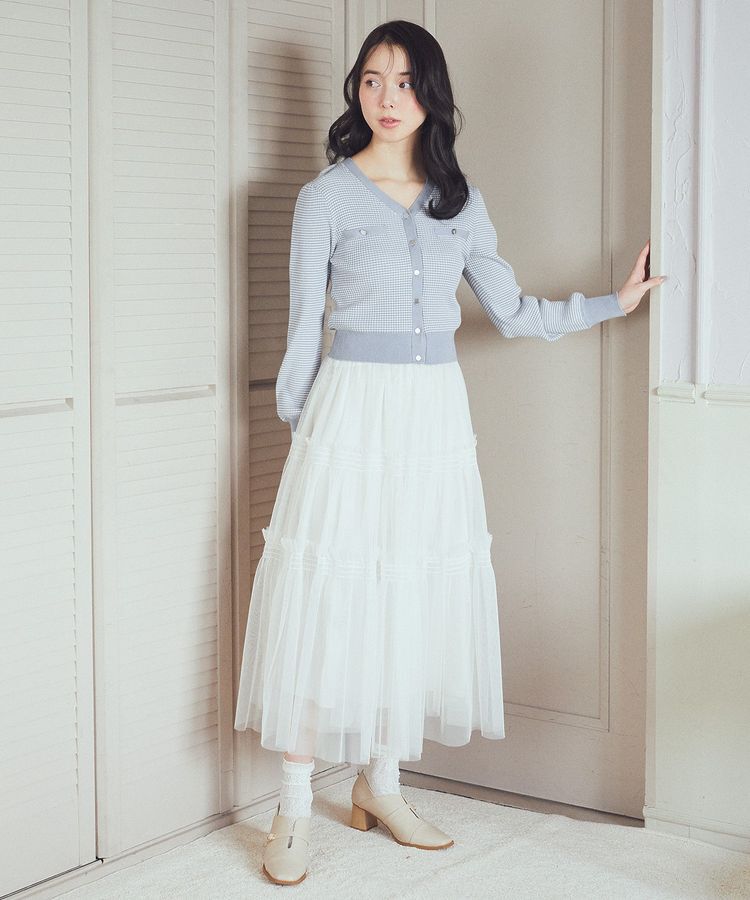 earth music&ecology「マイクロボーダーVネックコンパクトカーディガン」|カーディガン|