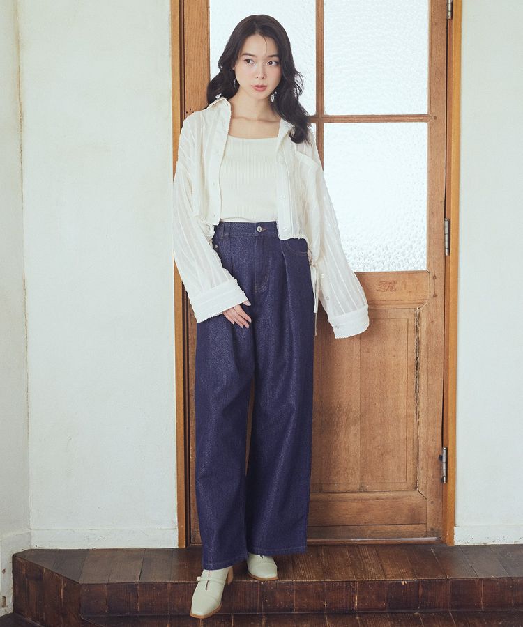 earth music&ecology「ラメデニム タックパンツ」|デニム|