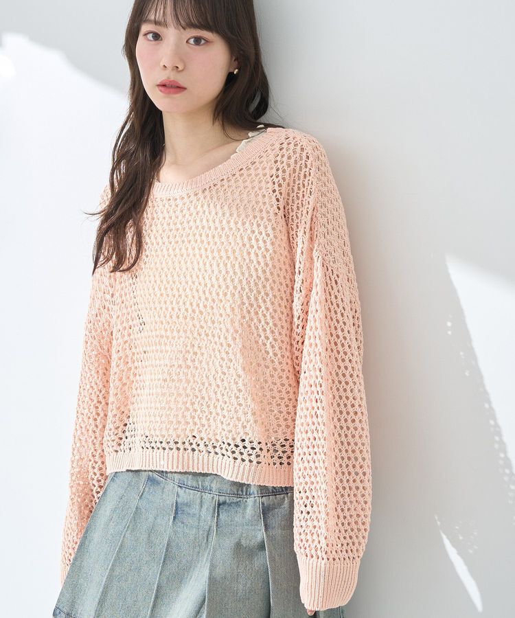 earth music&ecology「スパンコールメッシュニットプルオーバー」|ニット・セーター|Pink Orange