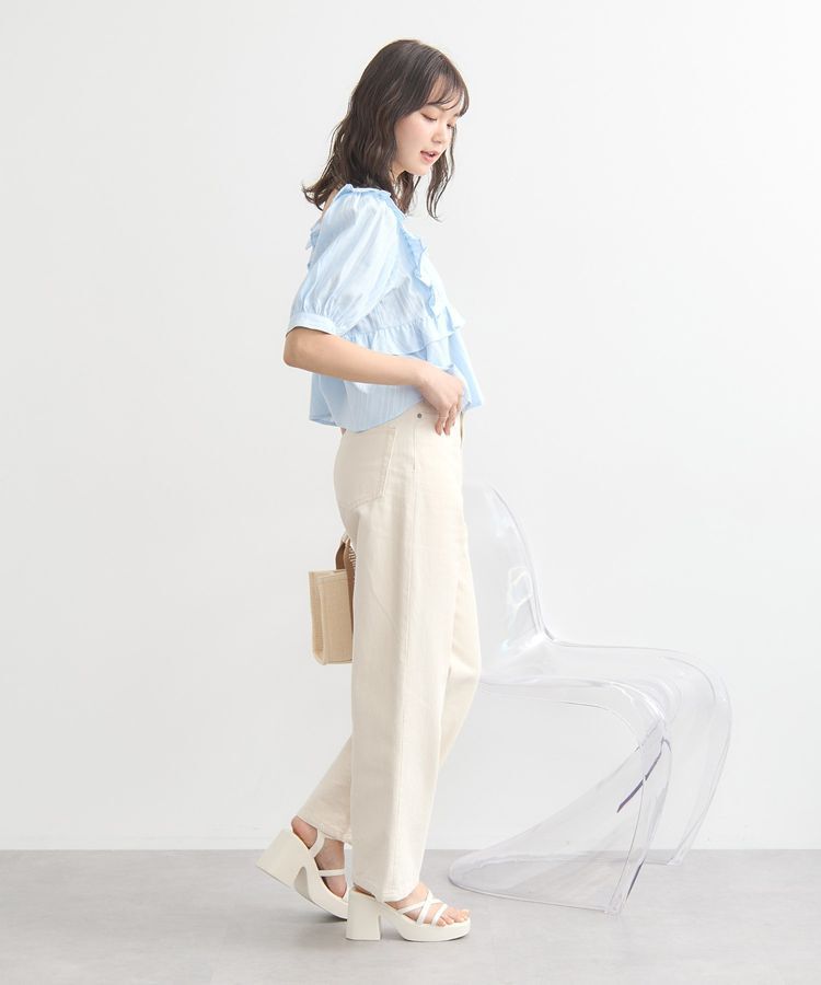 earth music&ecology「パフスリーブコットンフリルブラウス」|シャツ・ブラウス|