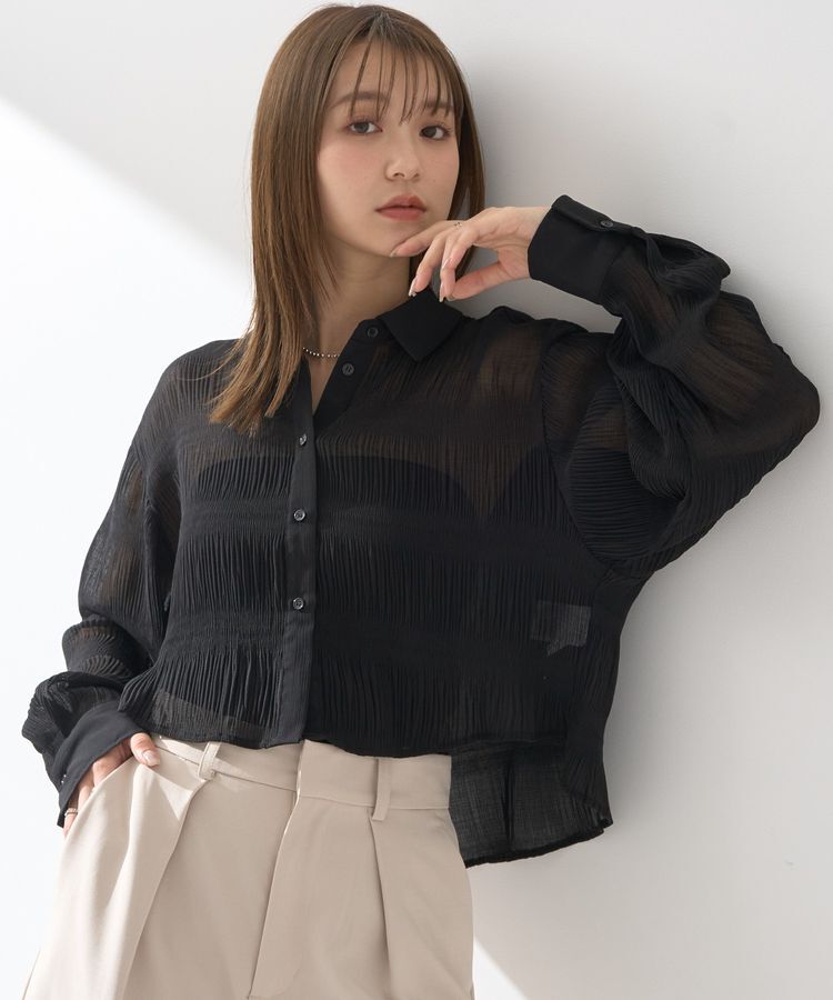 earth music&ecology「マジョリカプリーツショートシャツ」|シャツ・ブラウス|Black