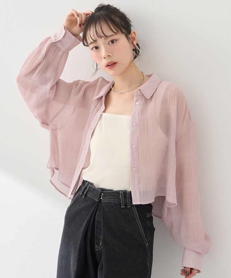 earth music&ecology「マジョリカプリーツショートシャツ」|シャツ・ブラウス|Pink