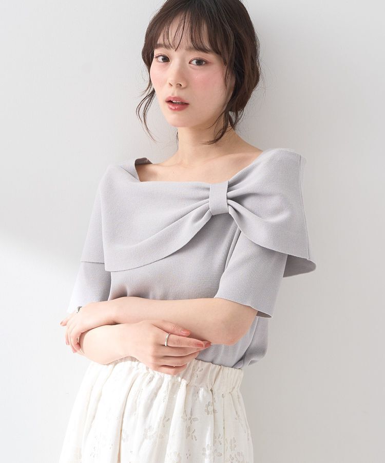 earth music&ecology「リボン半袖ニットプルオーバー」|ニット・セーター|Gray