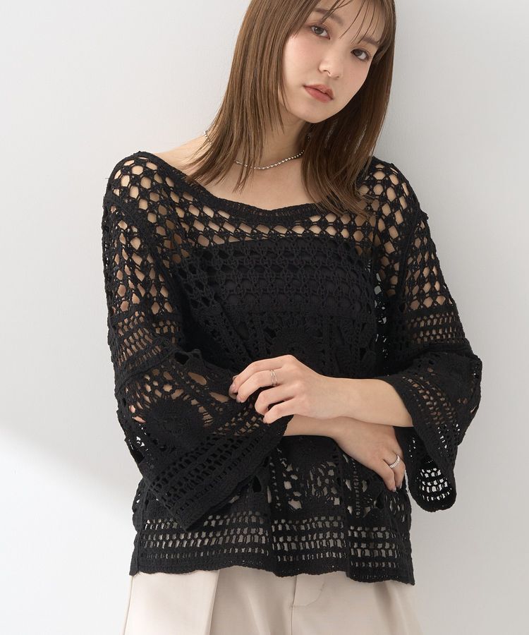 earth music&ecology「クロシェ風プルオーバー」|Tシャツ・カットソー|Black