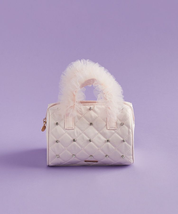 Maison de FLEUR「チュールハンドルラインストーンボストンバッグ」|ハンドバッグ|ピンク