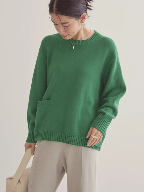 「ポケット付きニットプルオーバー」|ニット・セーター|グリーン