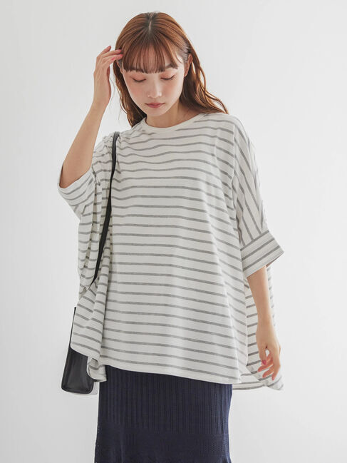  「ボーダーポンチョカットチュニック2」|Tシャツ・カットソー|