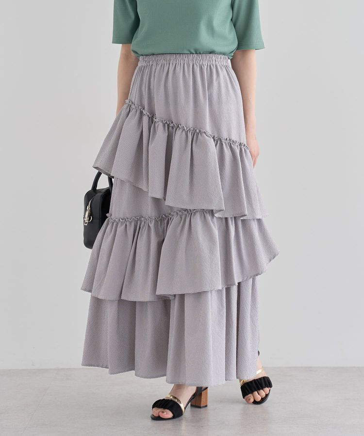 Green Parks「・ELENCARE DUE ギンガムティアードスカート」|スカート|Gray