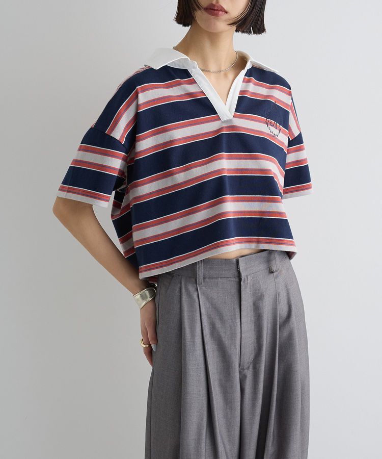AnriettMusee「エムブレム刺繍ショートボーダーカットソー」|Tシャツ・カットソー|