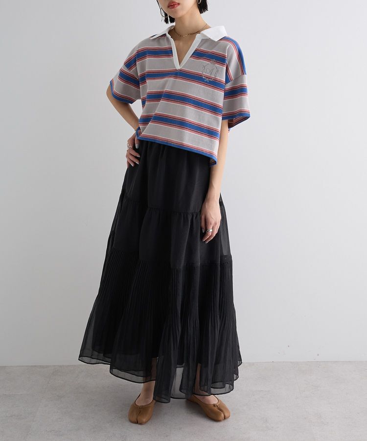 AnriettMusee「エムブレム刺繍ショートボーダーカットソー」|Tシャツ・カットソー|