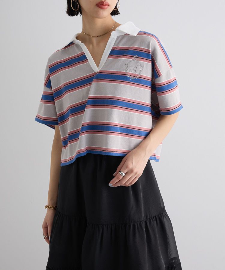 AnriettMusee「エムブレム刺繍ショートボーダーカットソー」|Tシャツ・カットソー|