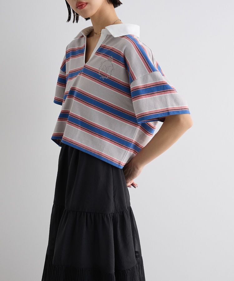 AnriettMusee「エムブレム刺繍ショートボーダーカットソー」|Tシャツ・カットソー|
