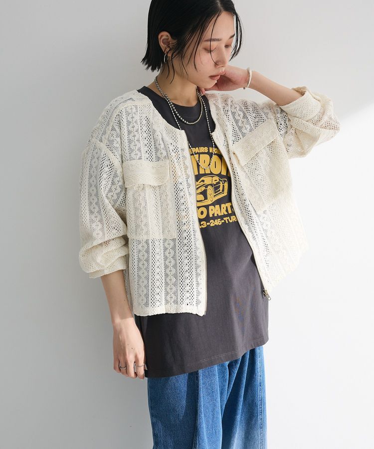 Green Parks「インド綿 レースシャツブルゾン」|カーディガン|