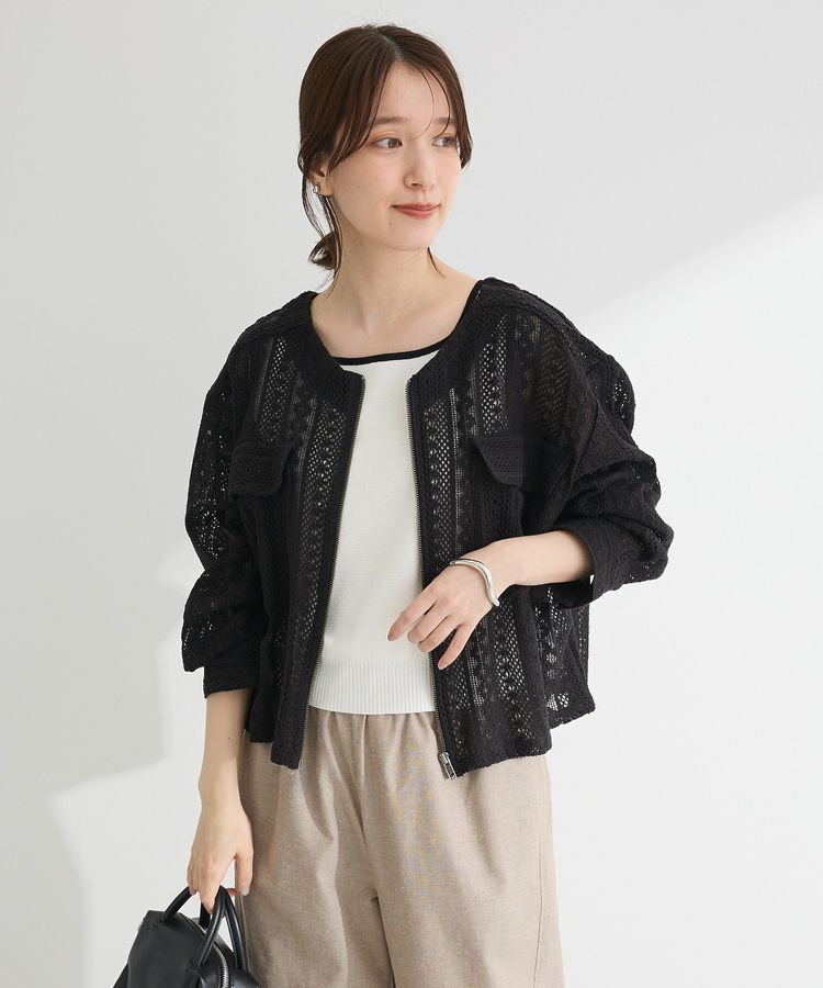 Green Parks「インド綿 レースシャツブルゾン」|カーディガン|