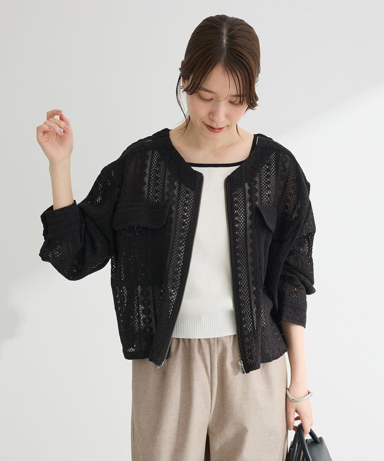 Green Parks「インド綿 レースシャツブルゾン」|カーディガン|