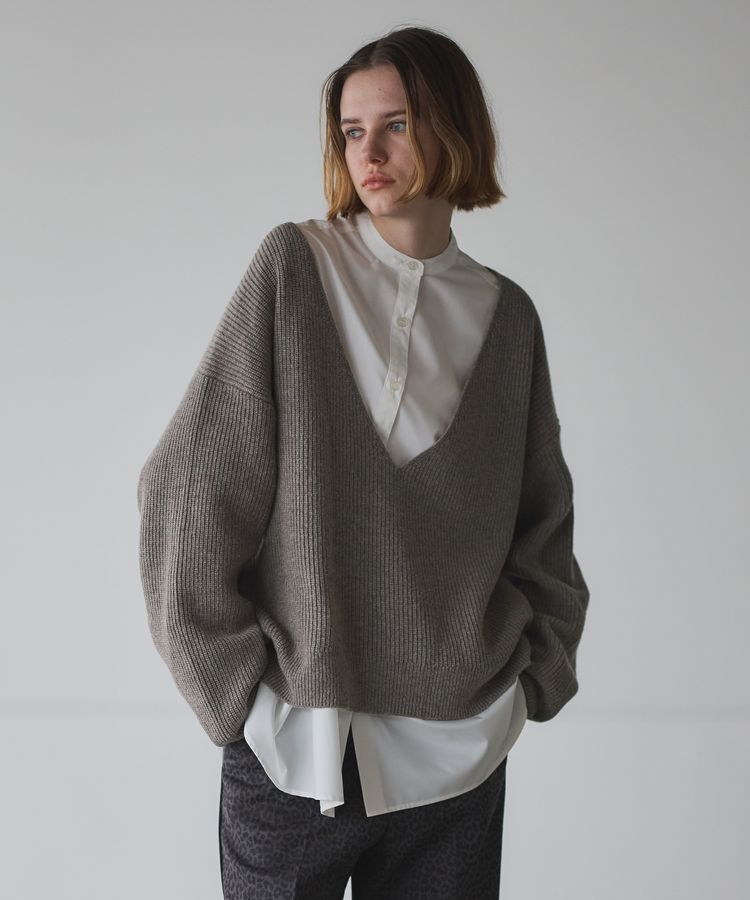 GARAGE OF GOOD CLOTHING「深Vネック畔ニットプルオーバー」|ニット・セーター|Brown　mixture