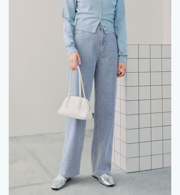 titivate「ドット/カラーストレートデニムパンツ」|デニム|ドット/ライトブルー
