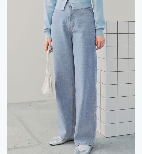 titivate「ドット/カラーストレートデニムパンツ」|デニム|