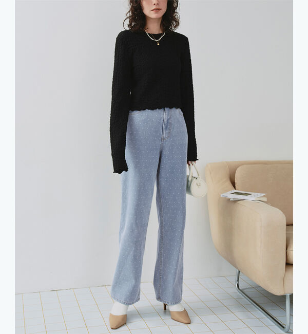 titivate「ドット/カラーストレートデニムパンツ」|デニム|